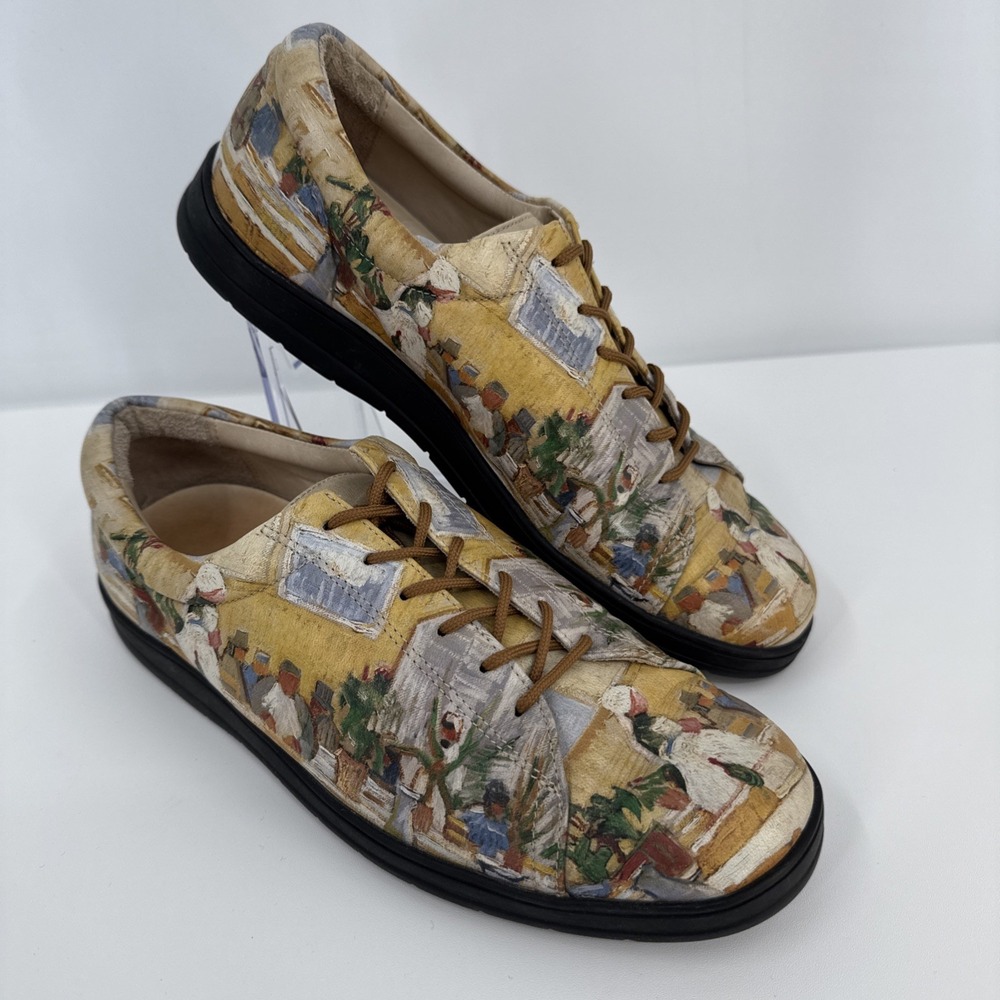 Icon Women Multi-Color Restaurant Watercolor Print Sneaker Made in Italy Sz 6.5